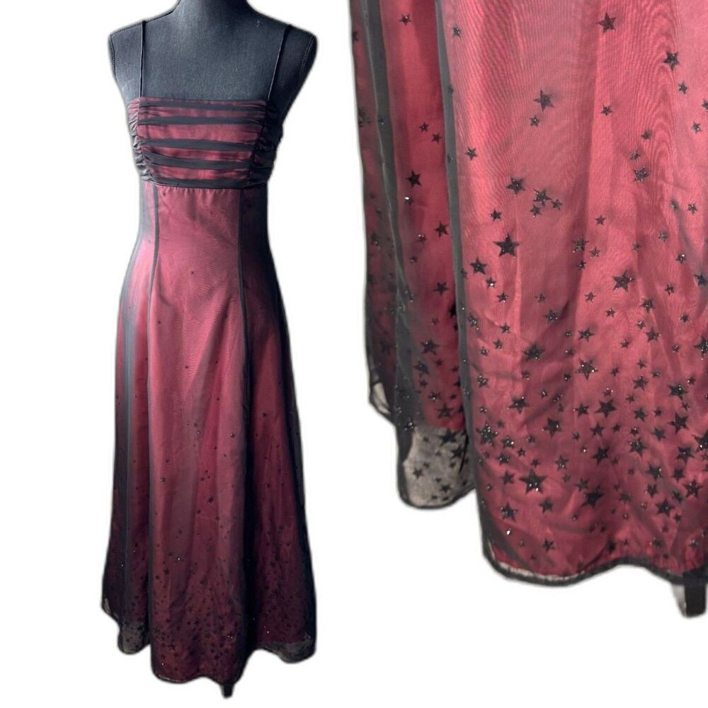 Size 8 Y2K VTG Morgan and Co vampire corset backless velvet stars dress (10445)